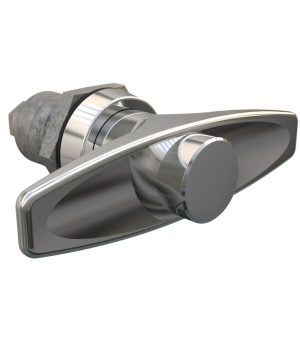 Southco Quarter-Turn Cam Latch, Key Locking (without lock core) T-handle, Spring-return Actuator, Not Sealed, Zinc Alloy, Chrome Plated, Bright