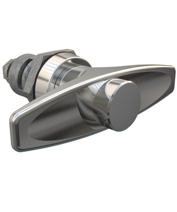 Southco Quarter-Turn Cam Latch, Key Locking (without lock core) T-handle, Spring-return Actuator, Not Sealed, Zinc Alloy, Chrome Plated, Bright