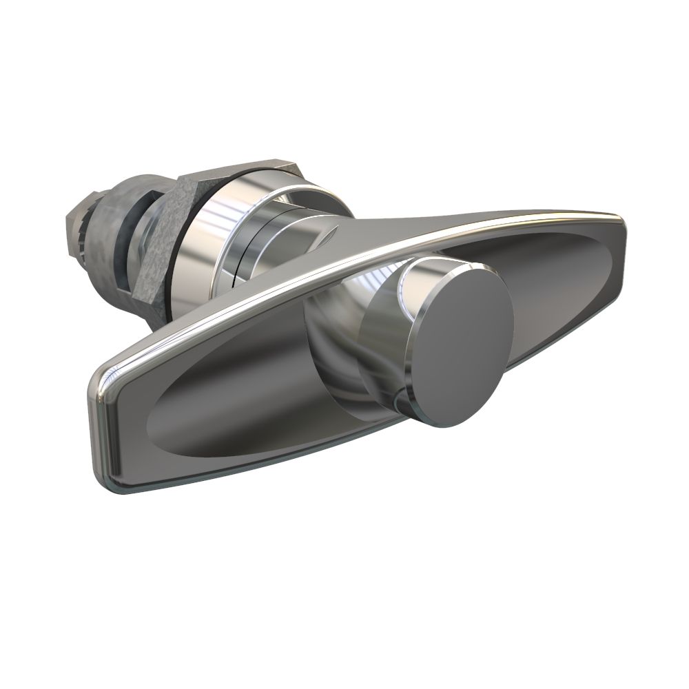 Southco Quarter-Turn Cam Latch, Key Locking (without lock core) T-handle, Spring-return Actuator, Not Sealed, Zinc Alloy, Chrome Plated, Bright
