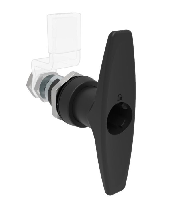 Southco QUARTER-TURN CAM LATCH, ADJUSTABLE GRIP, KEY-LOCKING (WITHOUT LOCK CORE) T-HANDLE, WITHOUT CAM, SEALED, ZINC ALLOY, POWDER COAT, BLACK