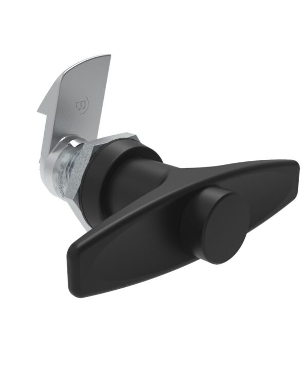 Southco Quarter-Turn Cam Latch, Key Locking (without lock core) T-handle, 23mm (.91 in) Grip, Not Sealed, Zinc Alloy, Powder Coat, Black