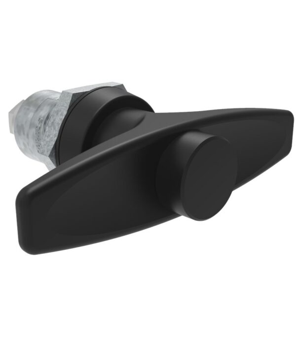 Southco Quarter-Turn Cam Latch, Key Locking (without lock core) T-handle, Spring-return Actuator, Not Sealed, Zinc Alloy, Powder Coat, Black