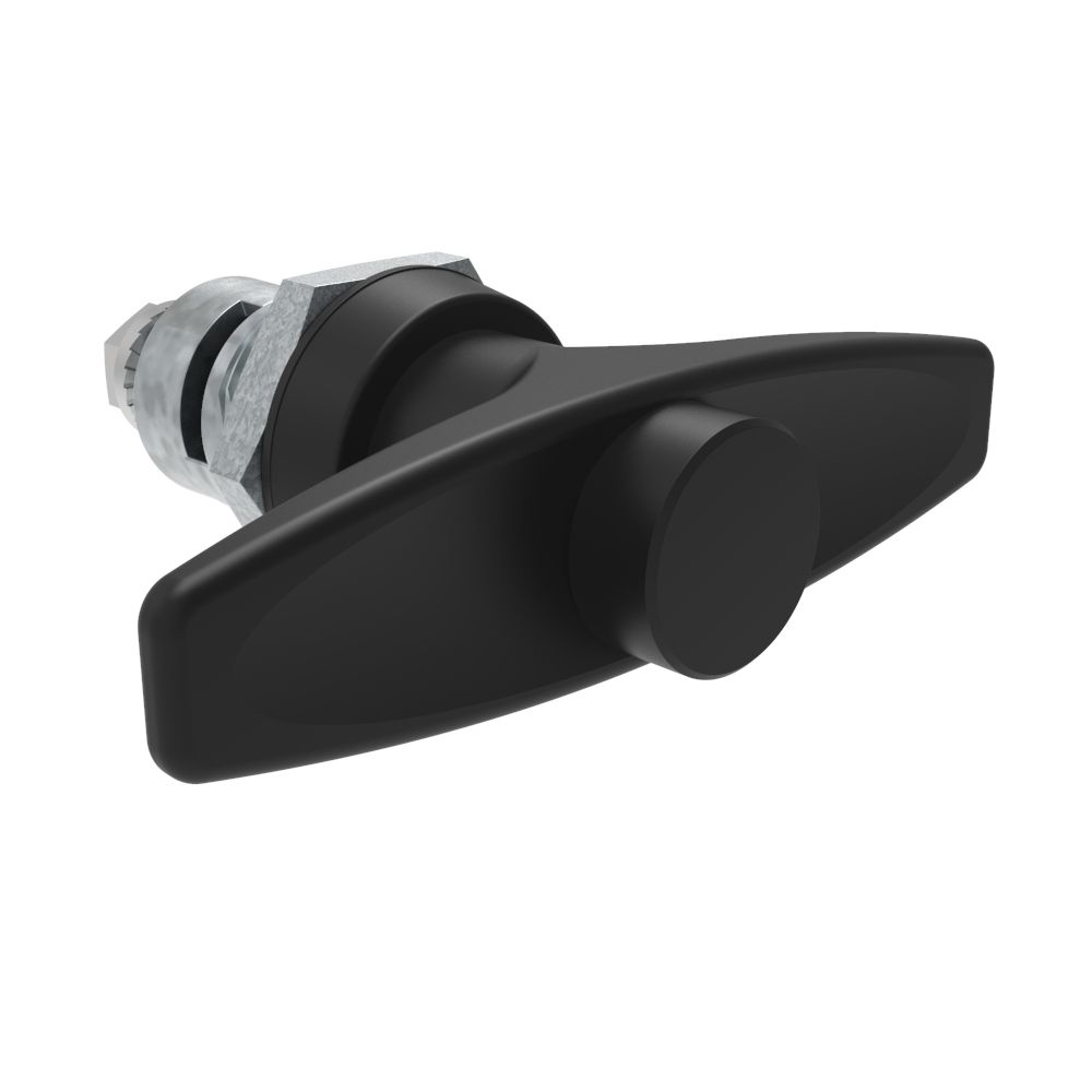 Southco Quarter-Turn Cam Latch, Key Locking (without lock core) T-handle, Spring-return Actuator, Not Sealed, Zinc Alloy, Powder Coat, Black