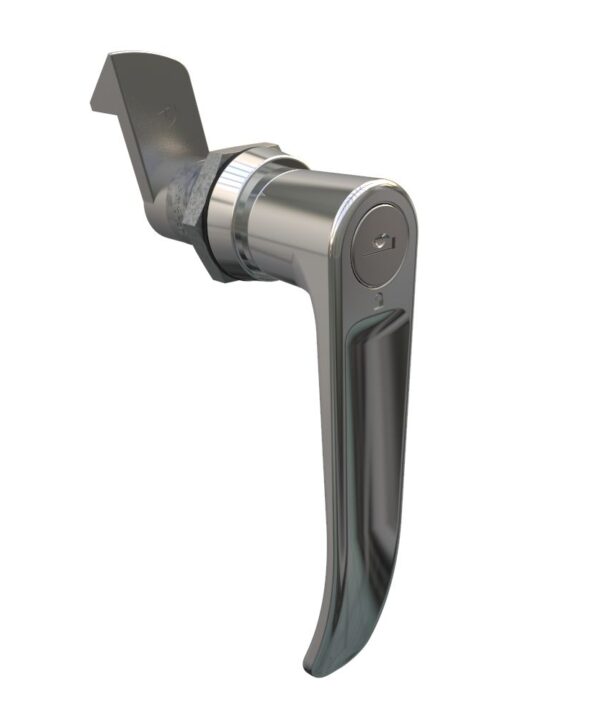 Southco Quarter-Turn Cam Latch, Key Locking (Reversible Key) L-handle, 23mm (.91 in) Grip, Not Sealed, Zinc Alloy, Chrome Plated, Bright
