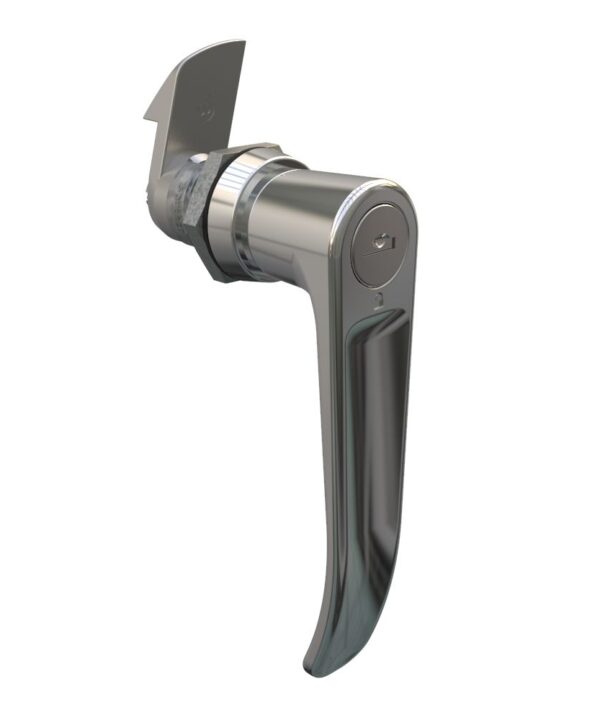 Southco Quarter-Turn Cam Latch, Key Locking (Reversible Key) L-handle, 23mm (.91 in) Grip, Not Sealed, Zinc Alloy, Chrome Plated, Bright