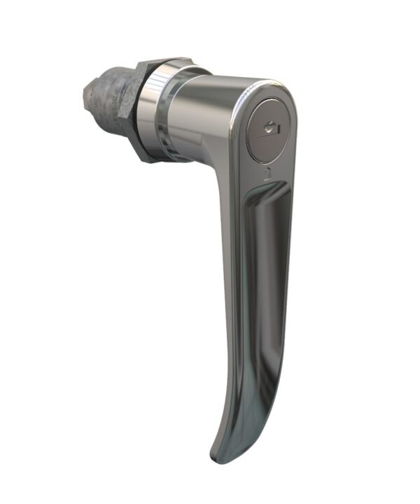 Southco Quarter-Turn Cam Latch, Key Locking (Reversible Key) L-handle, Spring-return Actuator, Not Sealed, Zinc Alloy, Chrome Plated, Bright