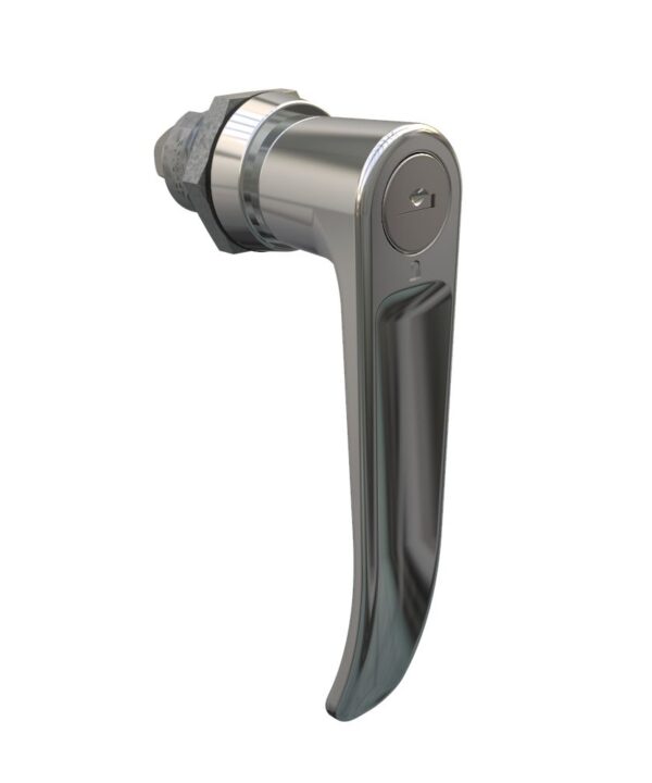 Southco Quarter-Turn Cam Latch, Key Locking (Reversible Key) L-handle, Without Cam, Sealed, Zinc Alloy, Chrome Plated, Bright