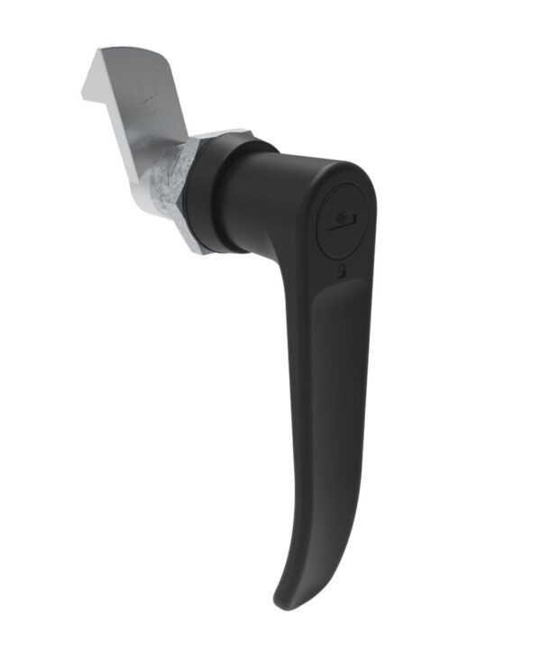 Southco Quarter-Turn Cam Latch, Key Locking (Reversible Key) L-handle, 23mm (.91 in) Grip, Not Sealed, Zinc Alloy, Powder Coat, Black