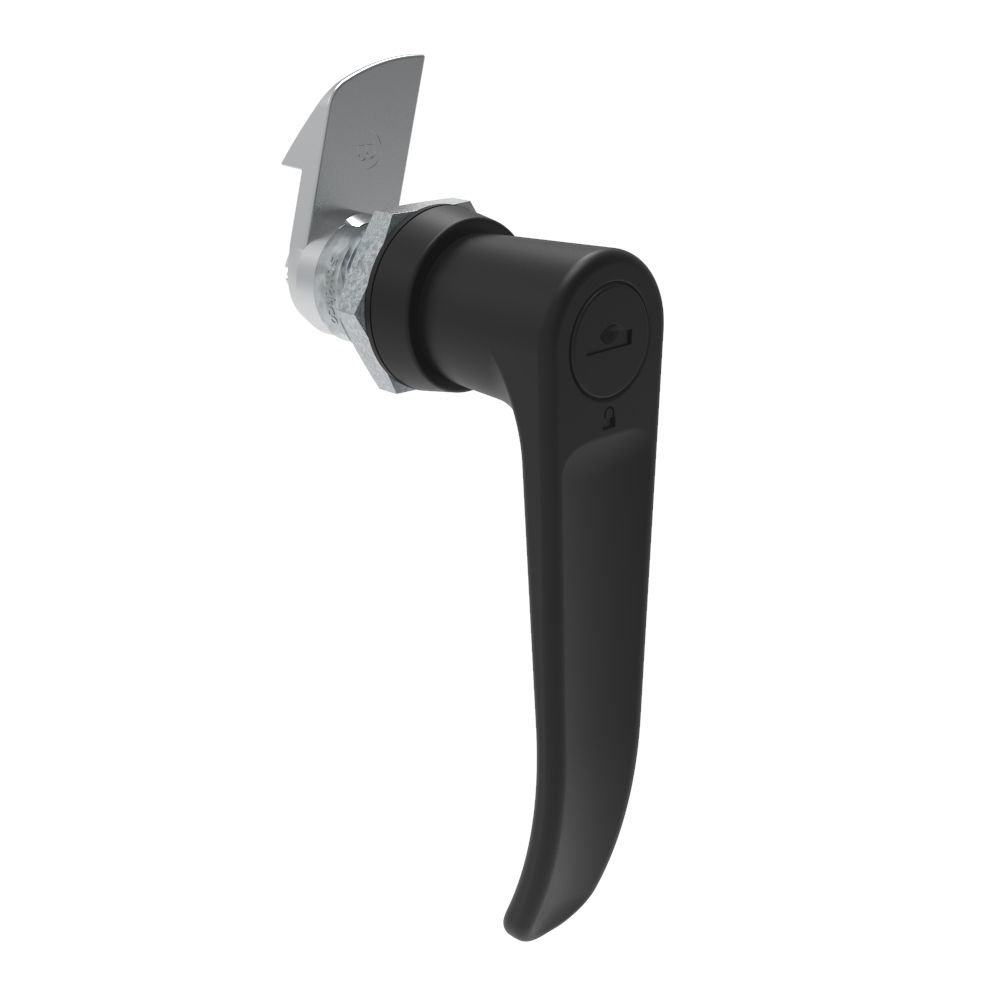 Southco Quarter-Turn Cam Latch, Key Locking (Reversible Key) L-handle, 23mm (.91 in) Grip, Not Sealed, Zinc Alloy, Powder Coat, Black