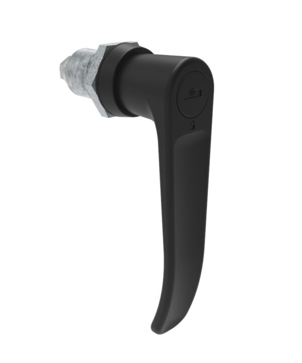 Southco Quarter-Turn Cam Latch, Key Locking (Reversible Key) L-handle, Spring-return Actuator, Not Sealed, Zinc Alloy, Powder Coat, Black
