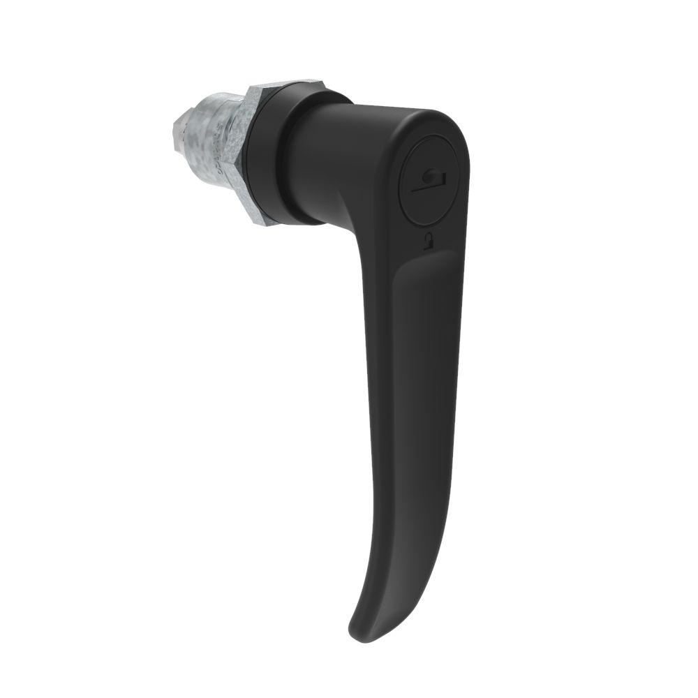 Southco Quarter-Turn Cam Latch, Key Locking (Reversible Key) L-handle, Spring-return Actuator, Not Sealed, Zinc Alloy, Powder Coat, Black