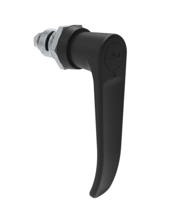 Southco Quarter-Turn Cam Latch, Key Locking (Reversible Key) L-handle, Spring-return Actuator, Not Sealed, Zinc Alloy, Powder Coat, Black