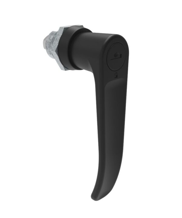 Southco Quarter-Turn Cam Latch, Key Locking (Reversible Key) L-handle, Without Cam, Sealed, Zinc Alloy, Powder Coat, Black
