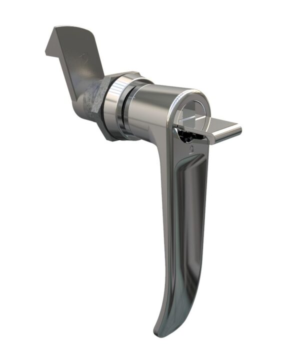 Southco Quarter-Turn Cam Latch, Key Locking (without lock core) L-handle, 23mm (.91 in) Grip, Not Sealed, Zinc Alloy, Chrome Plated, Bright