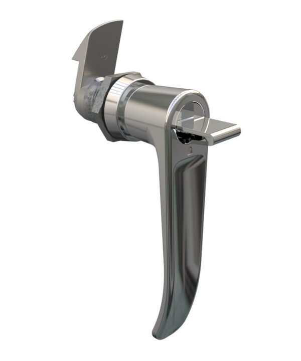 Southco Quarter-Turn Cam Latch, Key Locking (without lock core) L-handle, 23mm (.91 in) Grip, Not Sealed, Zinc Alloy, Chrome Plated, Bright