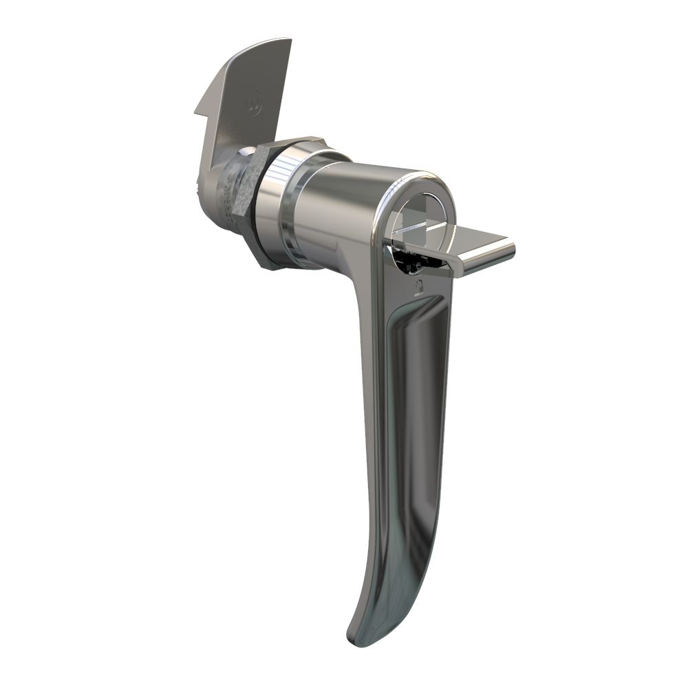 Southco Quarter-Turn Cam Latch, Key Locking (without lock core) L-handle, 23mm (.91 in) Grip, Not Sealed, Zinc Alloy, Chrome Plated, Bright