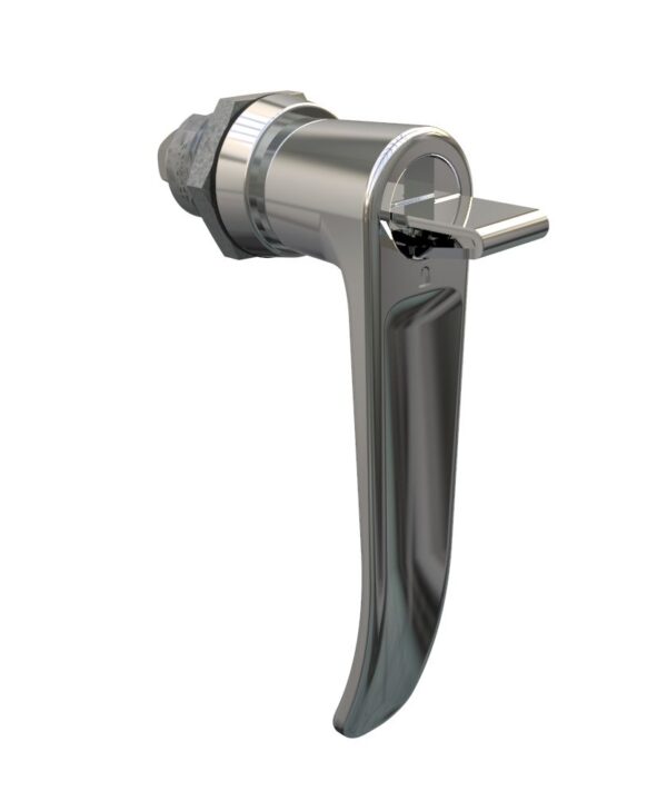 Southco Quarter-Turn Cam Latch, Key Locking (without lock core) L-handle, Without Cam, Sealed, Zinc Alloy, Chrome Plated, Bright
