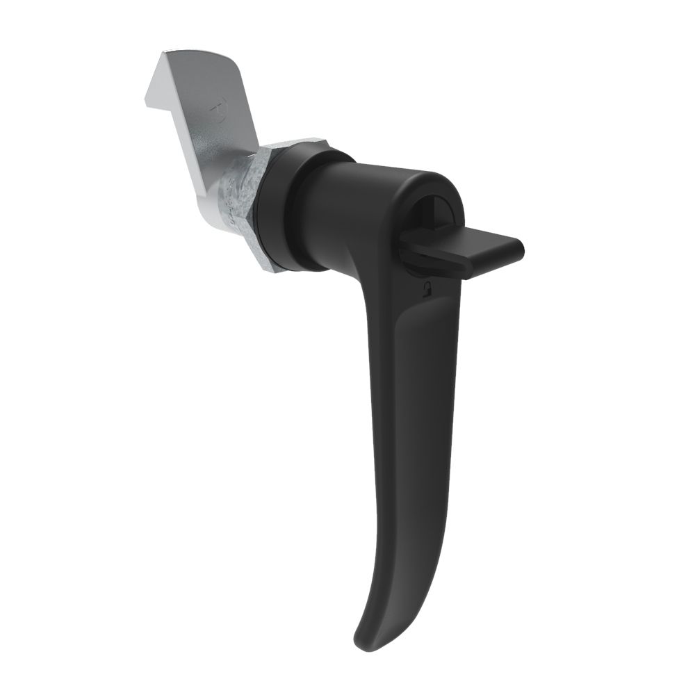Southco Quarter-Turn Cam Latch, Key Locking (without lock core) L-handle, 23mm (.91 in) Grip, Not Sealed, Zinc Alloy, Powder Coat, Black