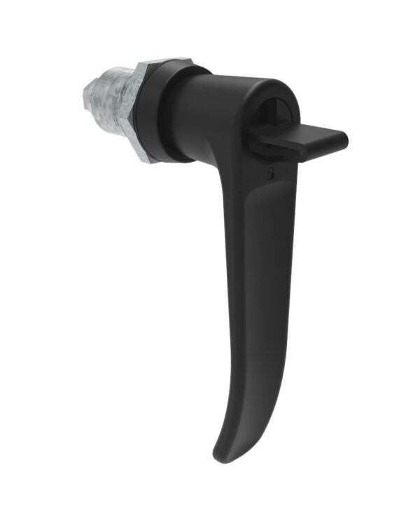 Southco Quarter-Turn Cam Latch, Key Locking (without lock core) L-handle, Spring-return Actuator, Not Sealed, Zinc Alloy, Powder Coat, Black