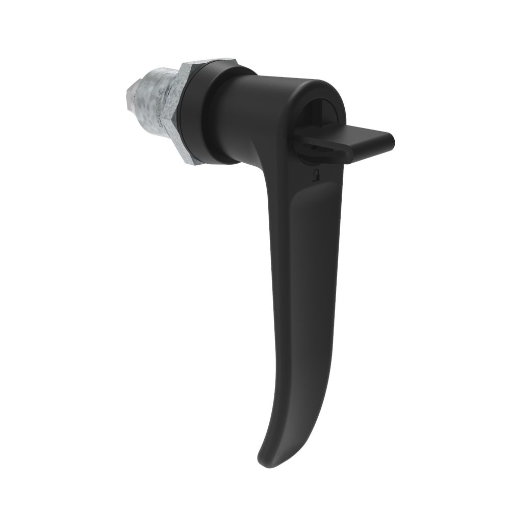 Southco Quarter-Turn Cam Latch, Key Locking (without lock core) L-handle, Spring-return Actuator, Not Sealed, Zinc Alloy, Powder Coat, Black
