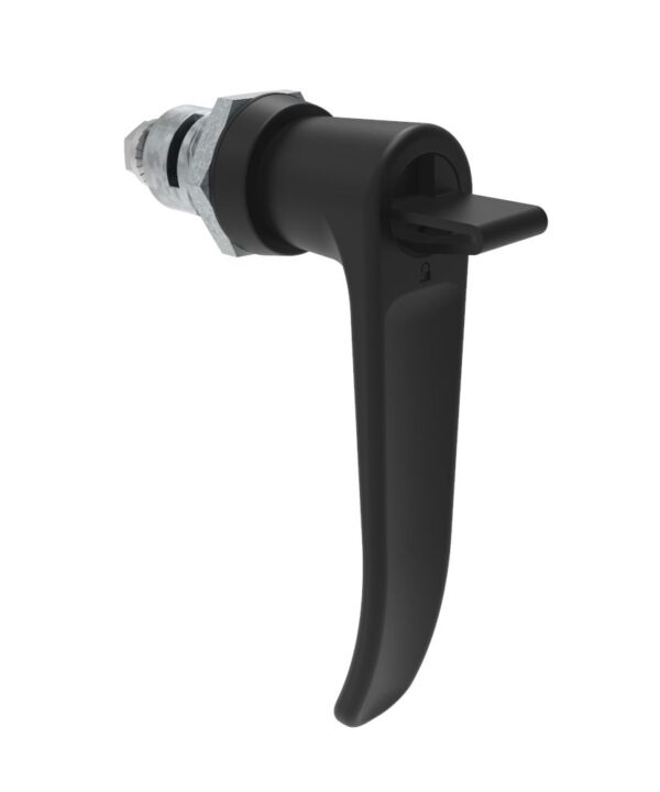Southco Quarter-Turn Cam Latch, Key Locking (without lock core) L-handle, Spring-return Actuator, Not Sealed, Zinc Alloy, Powder Coat, Black
