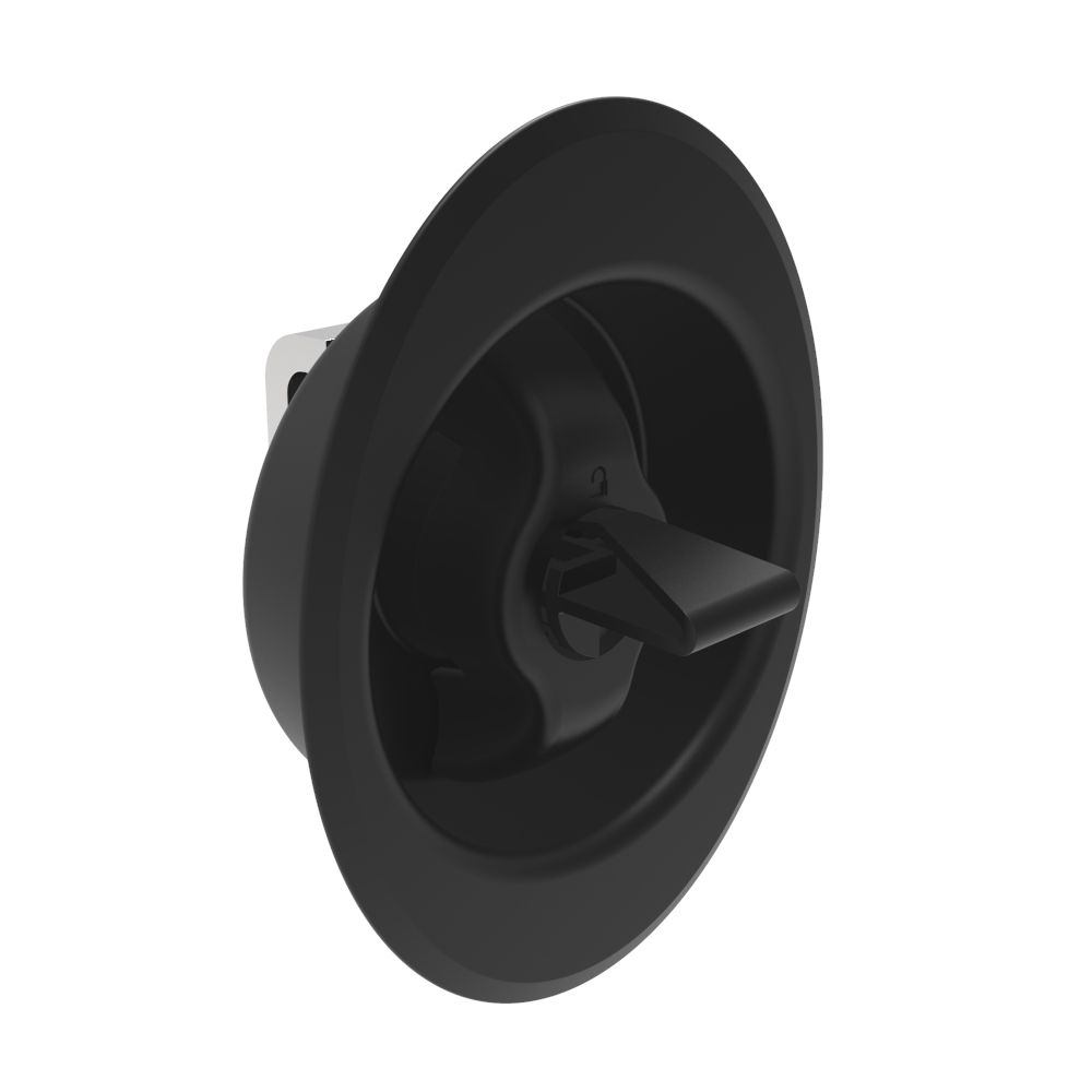 Southco Quarter-Turn Cam Latch, Clockwise to Latch, Flush Cup Wing Style, Two-Point Actuator, Sealed, Zinc Alloy, Powder Coat, Black