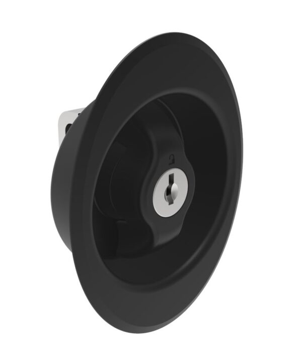 Southco Quarter-Turn Cam Latch, Counter-Clockwise to Latch, Flush Cup Wing Style, Keylocking (CH751), Two-Point Actuator, Sealed, Zinc Alloy, Powder Coat, Black