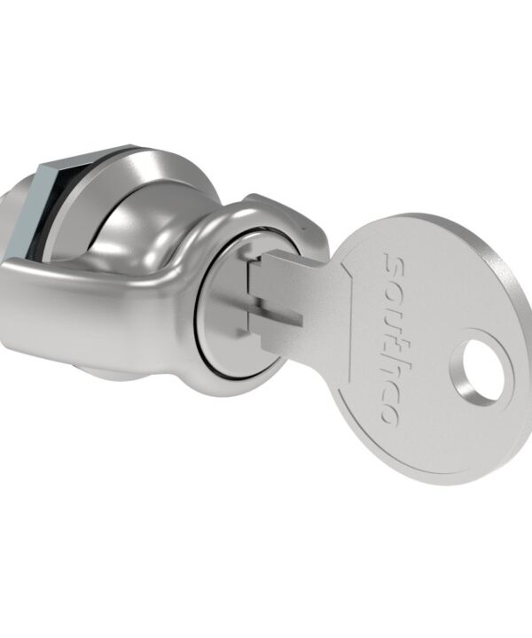 Southco Fixed Grip Cam Latch, Mini, Key-Locking, Wing Knob, Sealed, Zinc Alloy, Chrome Plated, Bright