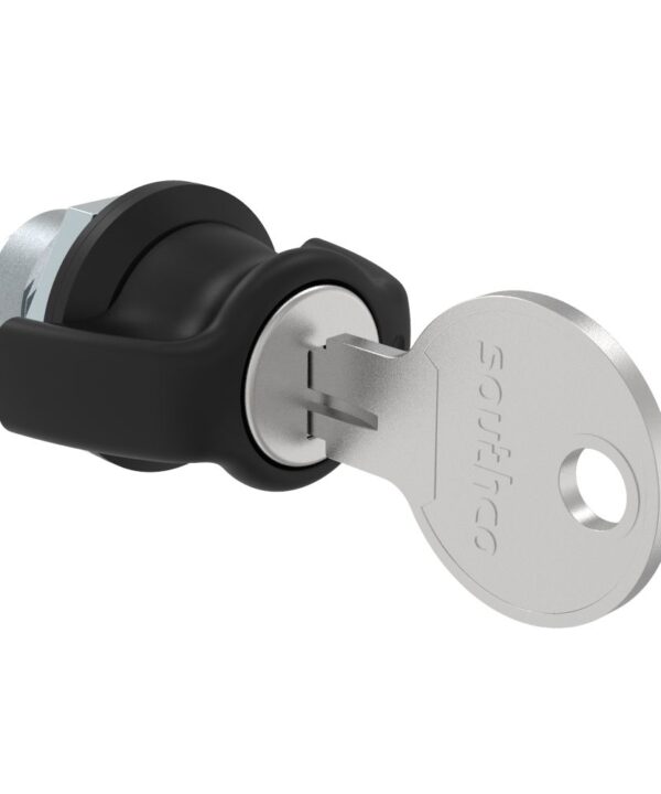 Southco Fixed Grip Cam Latch, Mini, Key-Locking, Wing Knob, Sealed, Zinc Alloy, Powder Coat, Black