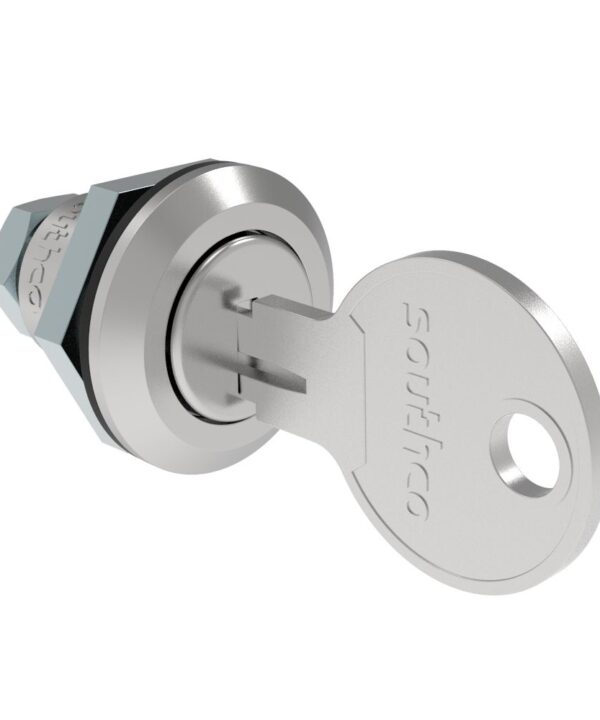 Southco Fixed Grip Cam Latch, Mini, Key-Locking, Sealed, Zinc Alloy, Chrome Plated, Bright