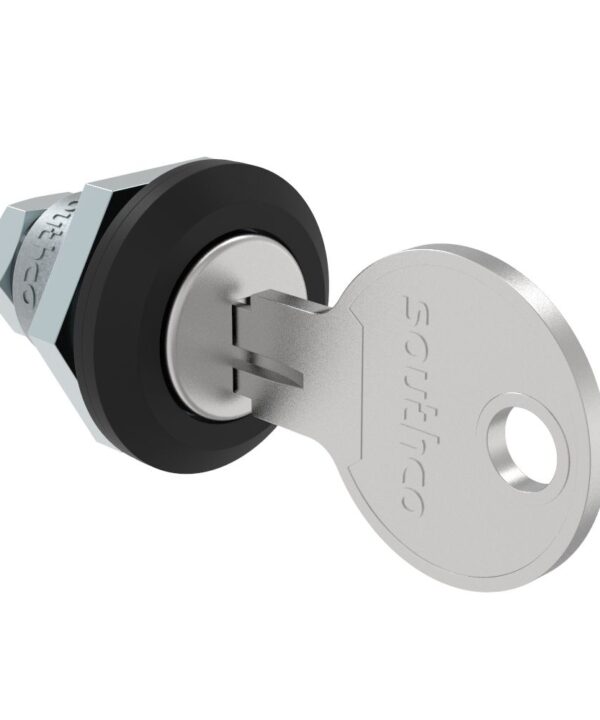 Southco Fixed Grip Cam Latch, Mini, Key-Locking, Sealed, Zinc Alloy, Powder Coat, Black