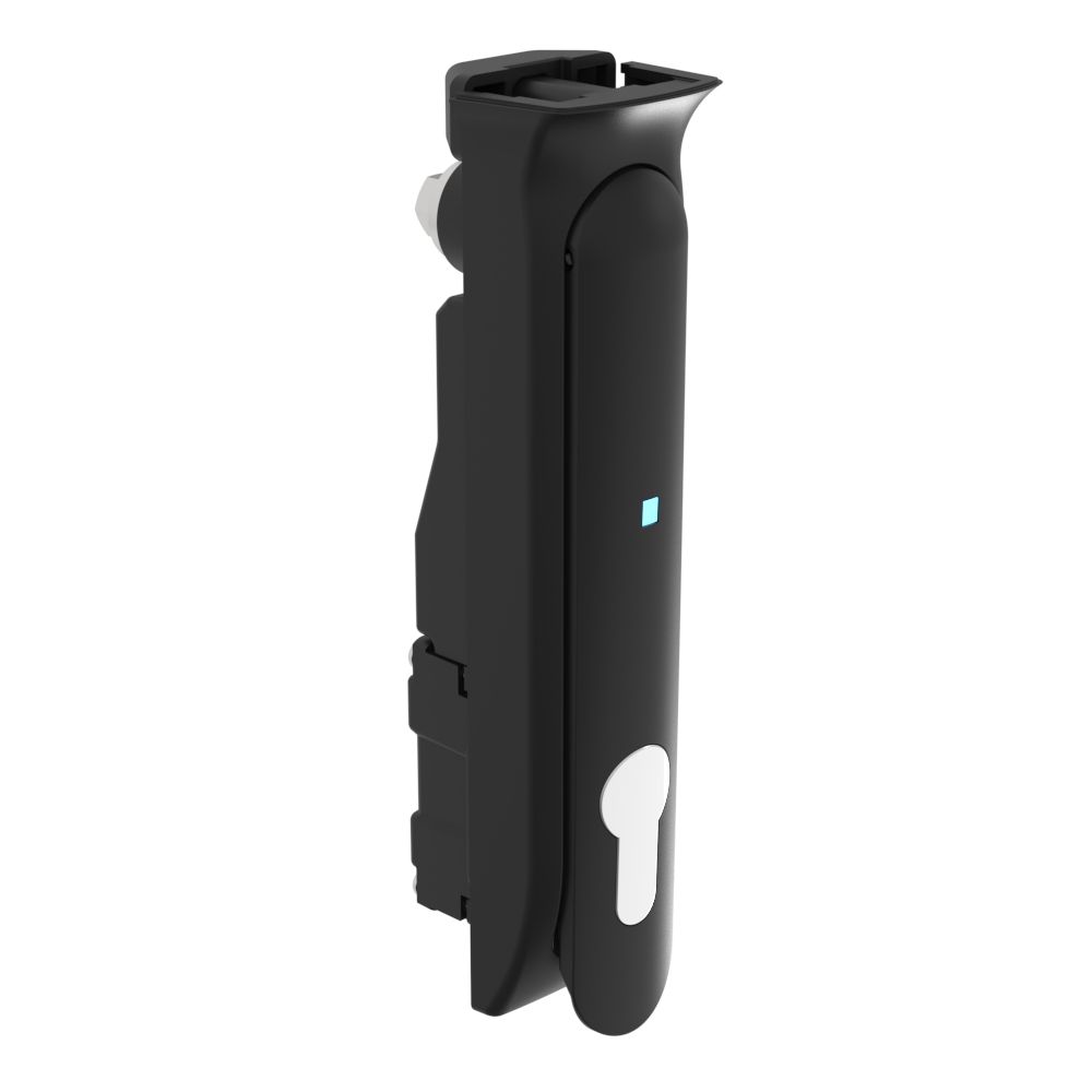 Southco Modular Electronic Locking Swinghandle, No Card Reader, Blank Lockplug (Chrome), Glass Filled Nylon, Black