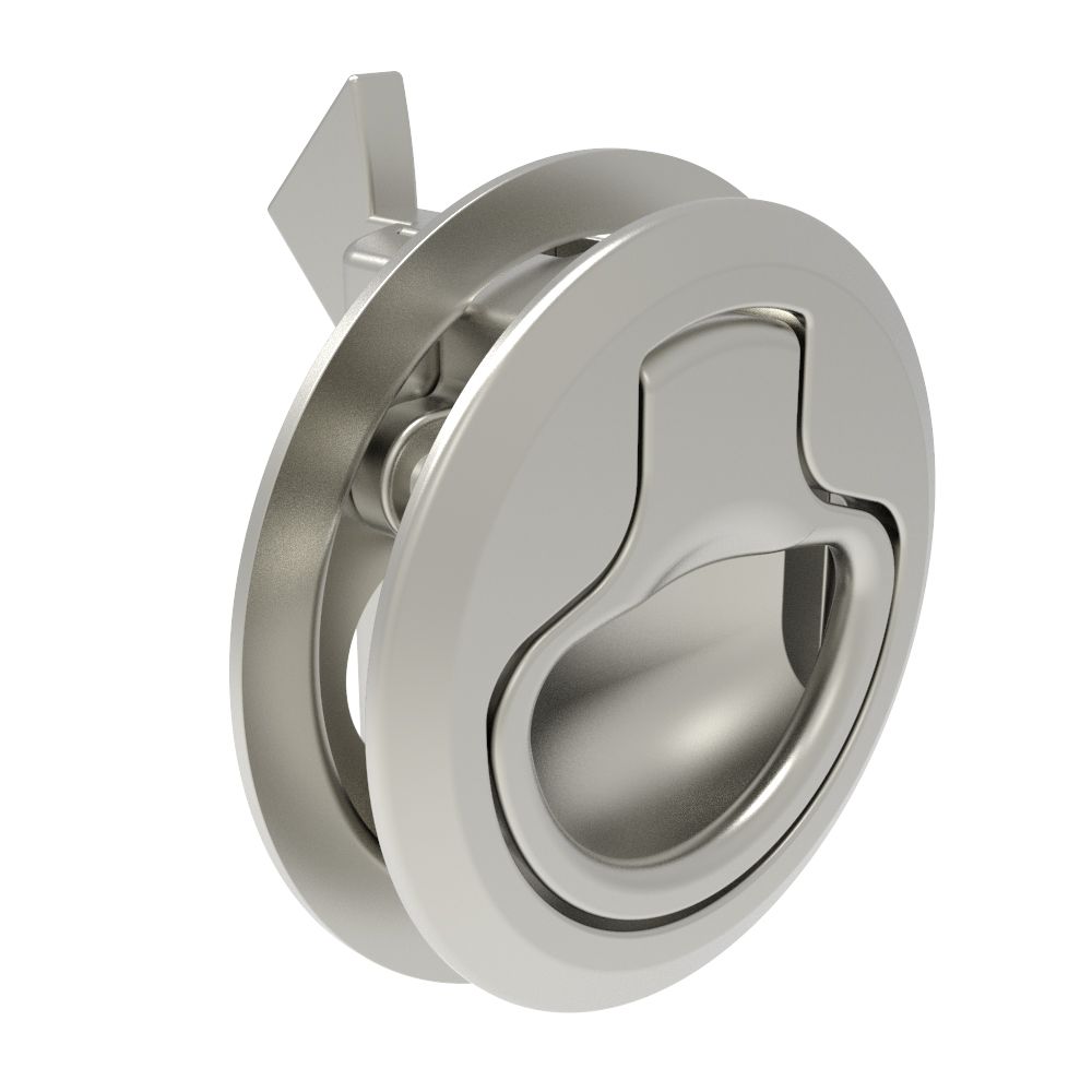 Southco Push-to-Close Latch, Small Size, No Restriction, 1 - 21mm (.04 - .83 in) Door thickness, 23mm (.91 in) Grip, 316 Stainless Steel, Electropolished