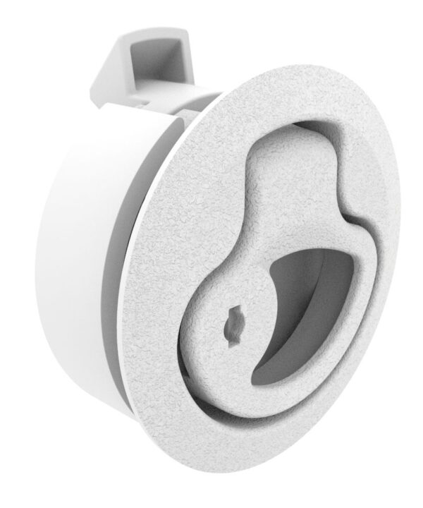 Southco Push-to-Close Latch, Medium Size, Key Locking, 2 - 7mm (.075 - .275 in) Door thickness, 25.5mm (1.00 in) Grip, Plastic, Natural