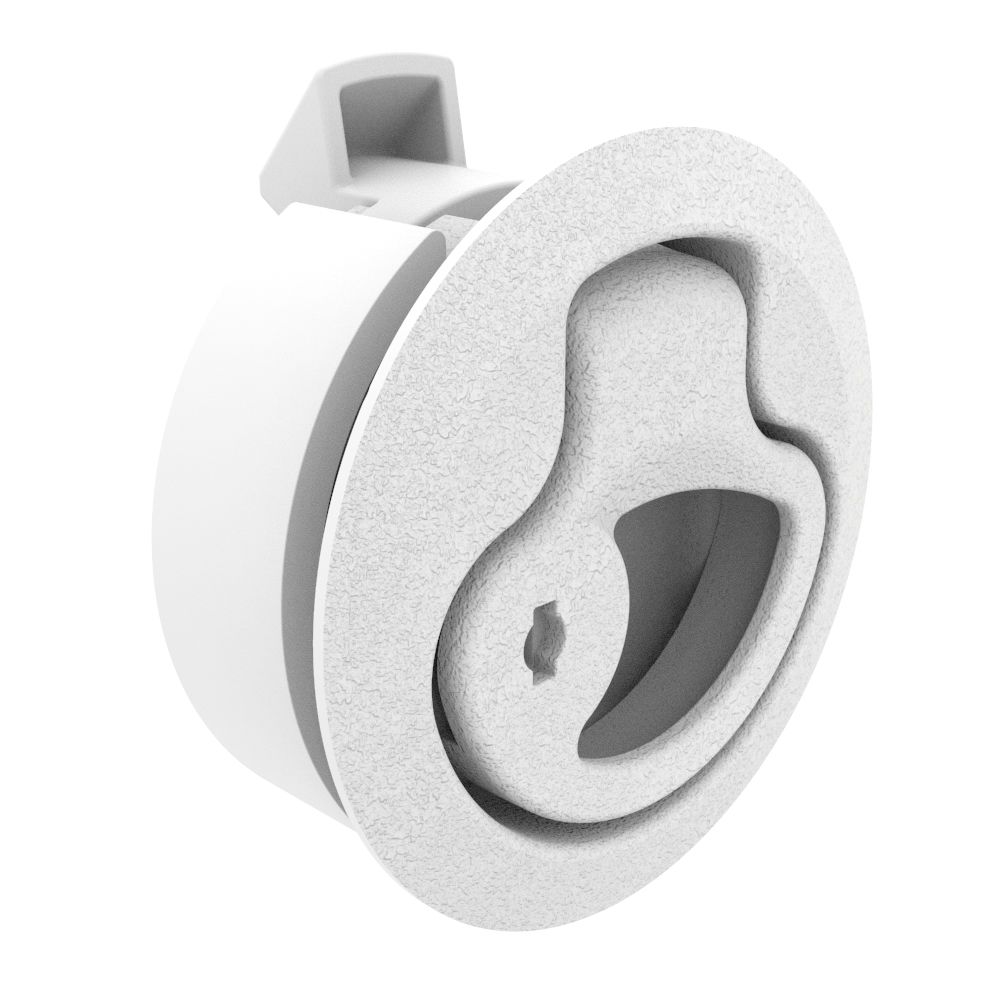 Southco Push-to-Close Latch, Medium Size, Key Locking, 2 - 7mm (.075 - .275 in) Door thickness, 25.5mm (1.00 in) Grip, Plastic, Natural