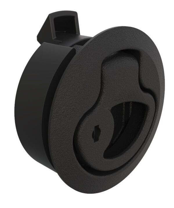 Southco Push-to-Close Latch, Medium Size, Key Locking, 7 - 12mm (.275 - .475 in) Door thickness, 25.5mm (1.00 in) Grip, Plastic, Natural