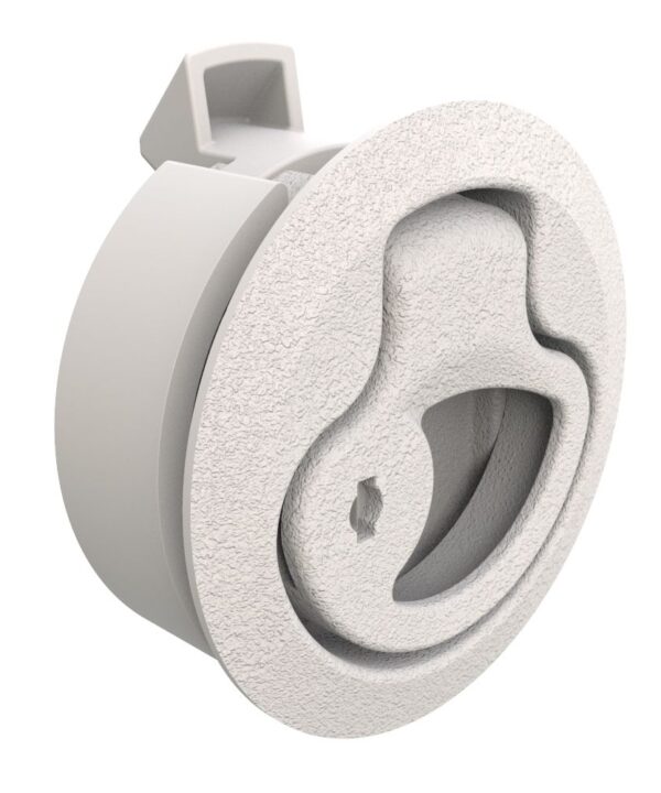 Southco Push-to-Close Latch, Medium Size, Key Locking, 2 - 7mm (.075 - .275 in) Door thickness, 25.5mm (1.00 in) Grip, Plastic, Natural