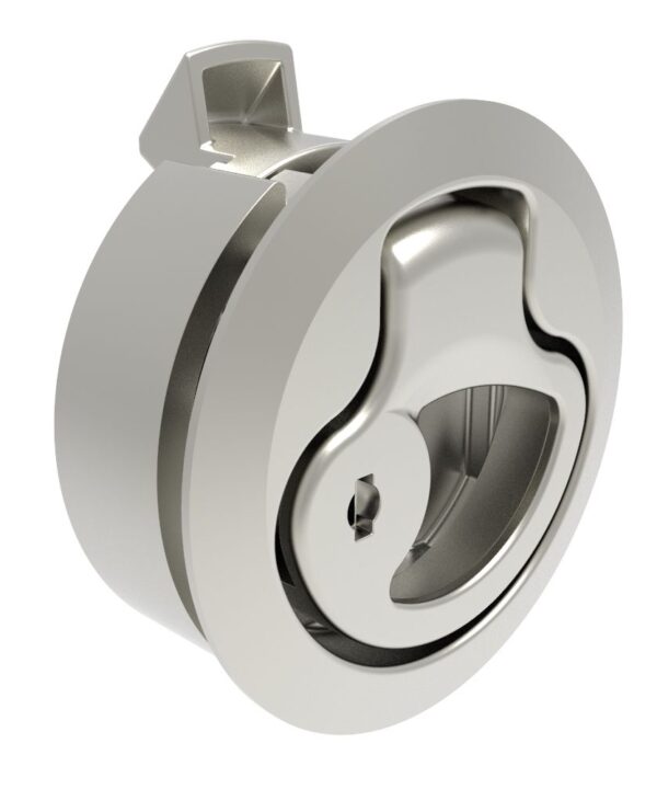 Southco Push-to-Close Latch, Medium Size, Key Locking, 7 - 12mm (.275 - .475 in) Door thickness, 25.5mm (1.00 in) Grip, 316 Stainless Steel, Electropolished