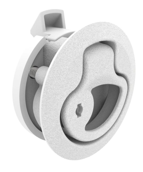Southco Push-to-Close Latch, Medium Size, Key Locking, 17 - 22mm (.675 - .875 in) Door thickness, 25.5mm (1.00 in) Grip, Plastic, Natural
