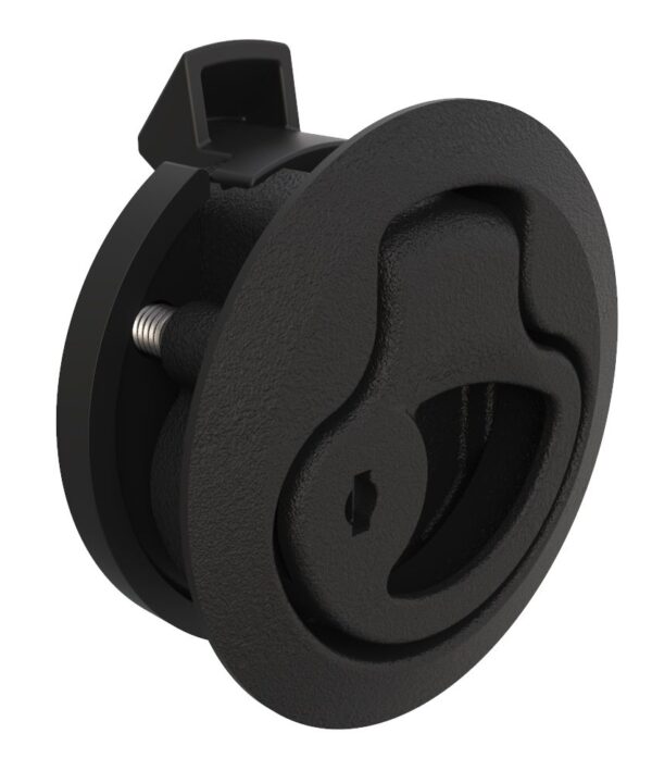 Southco Push-to-Close Latch, Medium Size, Key Locking, 12 - 17mm (.475 - .675 in) Door thickness, 25.5mm (1.00 in) Grip, Plastic, Natural