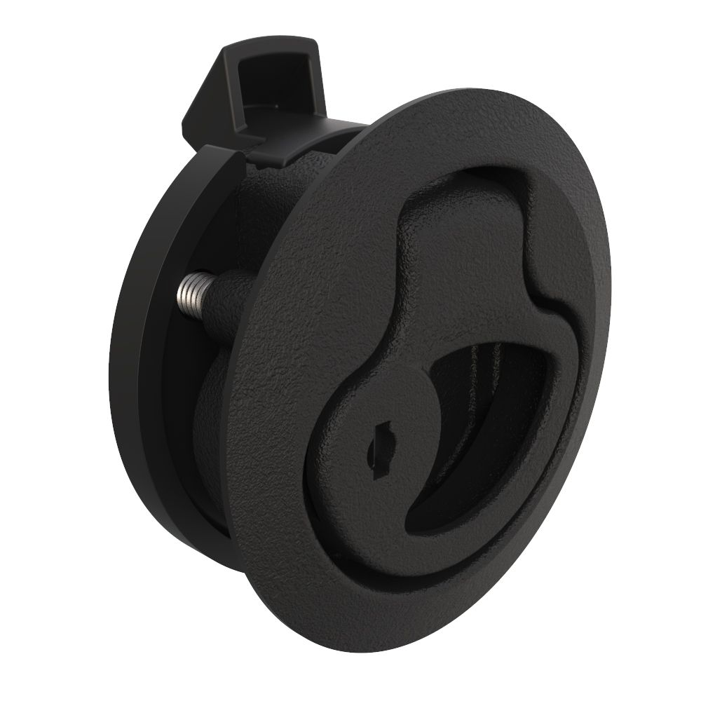 Southco Push-to-Close Latch, Medium Size, Key Locking, 17 - 22mm (.675 - .875 in) Door thickness, 25.5mm (1.00 in) Grip, Plastic, Natural