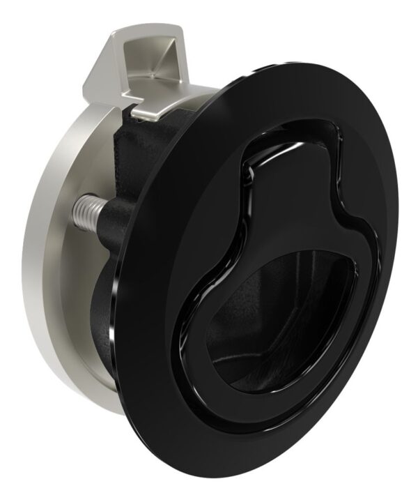 Southco Push-to-Close Latch, Medium Size, Key Locking, 12 - 17mm (.475 - .675 in) Door thickness, 25.5mm (1.00 in) Grip, 316 Stainless Steel, Black PVD