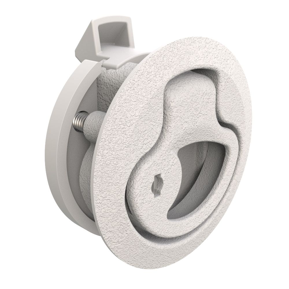 Southco Push-to-Close Latch, Medium Size, Key Locking, 12 - 17mm (.475 - .675 in) Door thickness, 25.5mm (1.00 in) Grip, Plastic, Natural