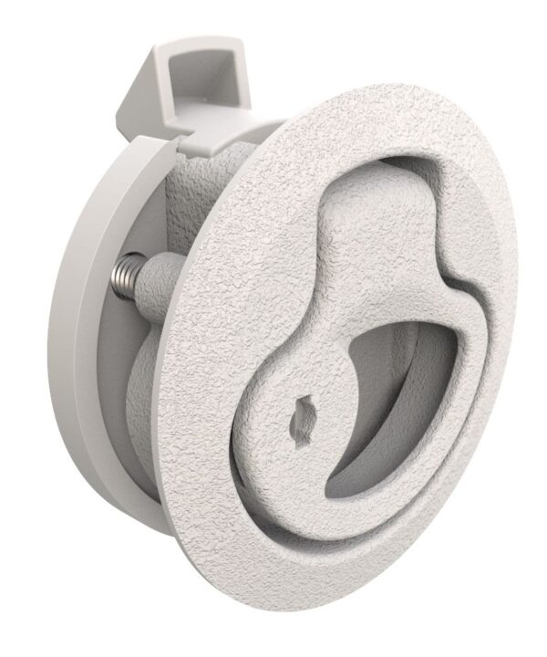 Southco Push-to-Close Latch, Medium Size, Key Locking, 17 - 22mm (.675 - .875 in) Door thickness, 25.5mm (1.00 in) Grip, Plastic, Natural