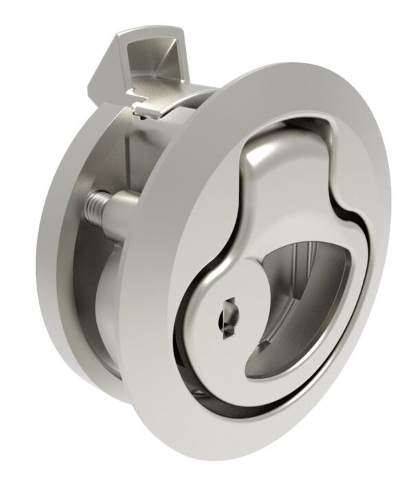 Southco Push-to-Close Latch, Medium Size, Key Locking, 12 - 17mm (.475 - .675 in) Door thickness, 25.5mm (1.00 in) Grip, 316 Stainless Steel, Electropolished