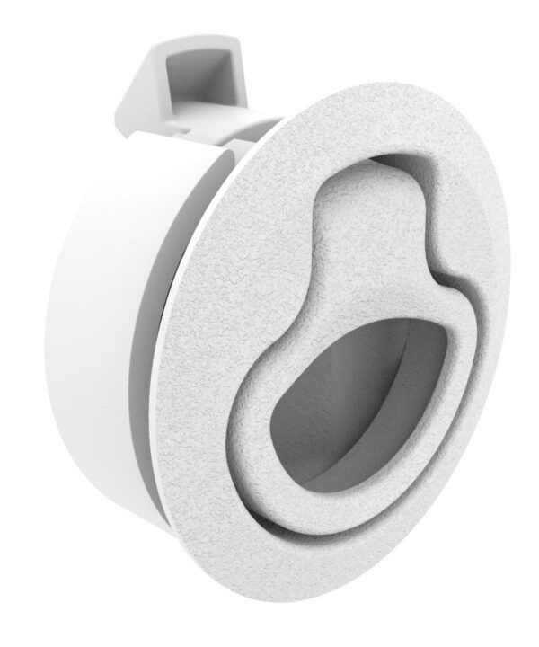 Southco Push-to-Close Latch, Medium Size, No Restriction, 7 - 12mm (.275 - .475 in) Door thickness, 25.5mm (1.00 in) Grip, Plastic, Natural