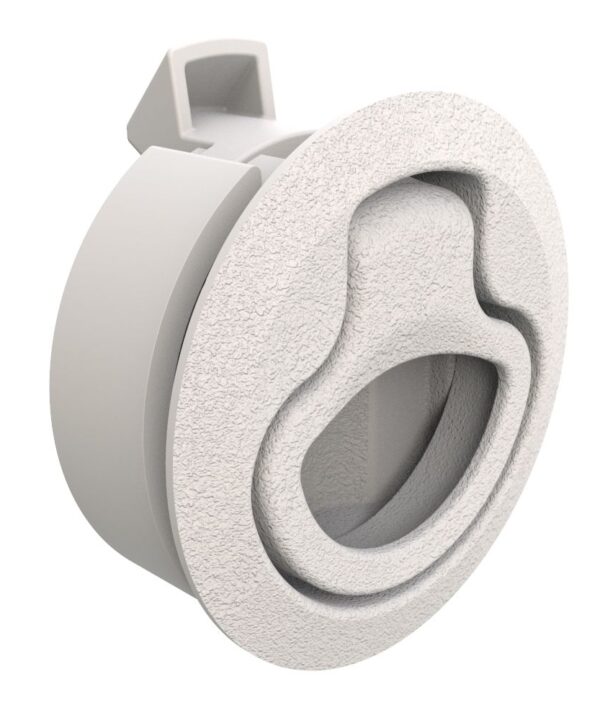 Southco Push-to-Close Latch, Medium Size, No Restriction, 2 - 7mm (.075 - .275 in) Door thickness, 25.5mm (1.00 in) Grip, Plastic, Natural