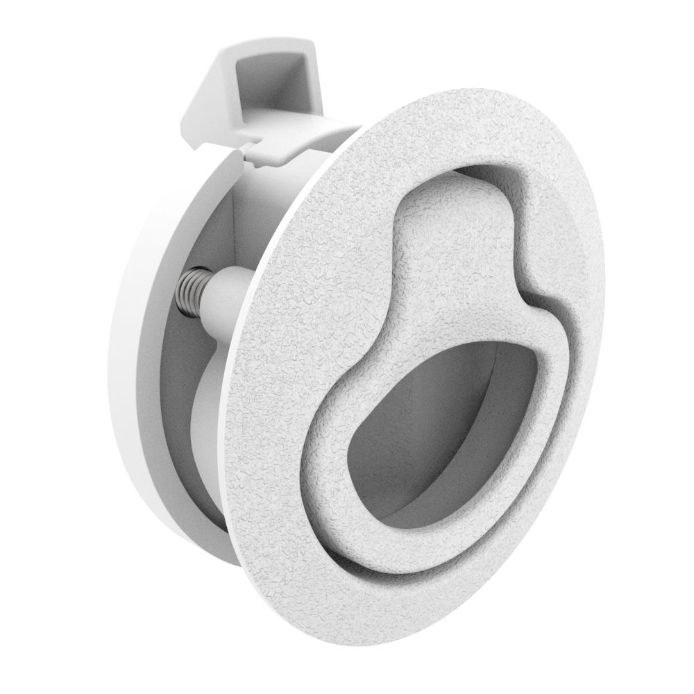 Southco Push-to-Close Latch, Medium Size, No Restriction, 17 - 22mm (.675 - .875 in) Door thickness, 25.5mm (1.00 in) Grip, Plastic, Natural