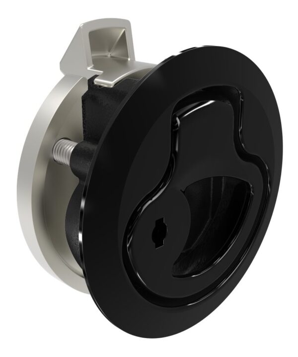 Southco Push-to-Close Latch, Medium Size, No Restriction, 12 - 17mm (.475 - .675 in) Door thickness, 25.5mm (1.00 in) Grip, 316 Stainless Steel, Black PVD