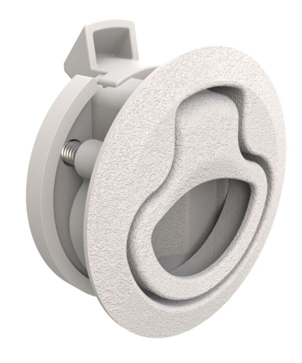 Southco Push-to-Close Latch, Medium Size, No Restriction, 17 - 22mm (.675 - .875 in) Door thickness, 25.5mm (1.00 in) Grip, Plastic, Natural